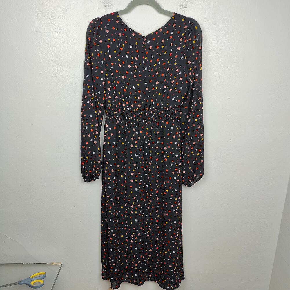 Female Form Star Print Midi Dress Womens Large Black Semi-Sheer Peasant Boho - Picture 6 of 10